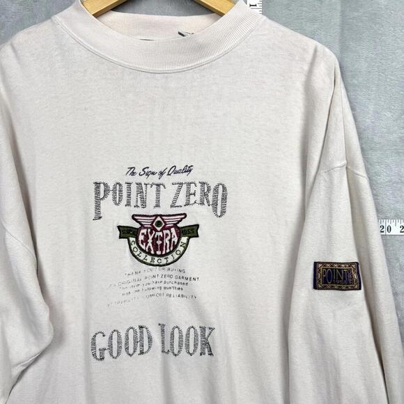 Vintage Point Zero 1955 Sweatshirt Made in Korea Size M Cream ‘Good Look’ Y2K - Picture 2 of 8